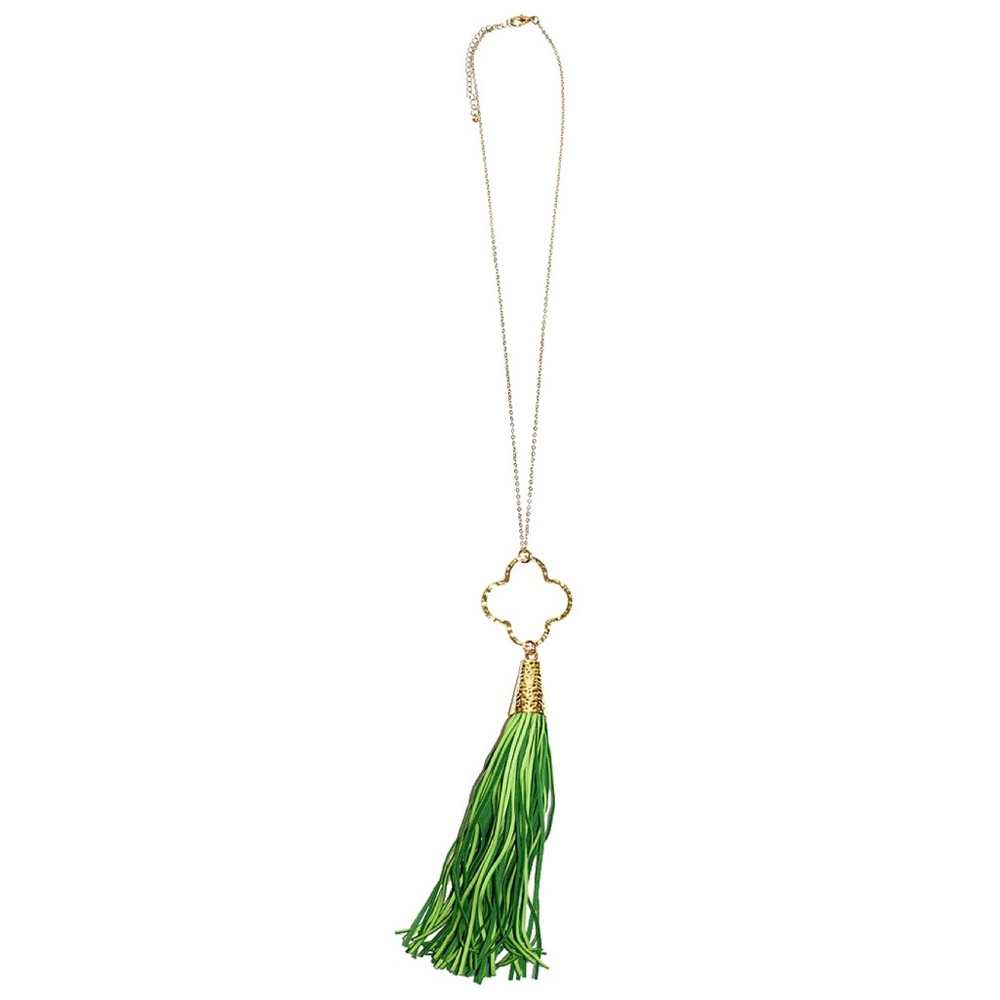 Green Spring Quatrefoil Tassel Necklace